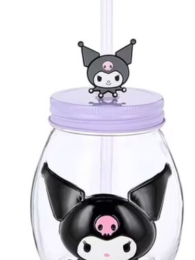 New sanrio hello kitty kuromi glass Tumbler round jar with lid and straw 500 ml